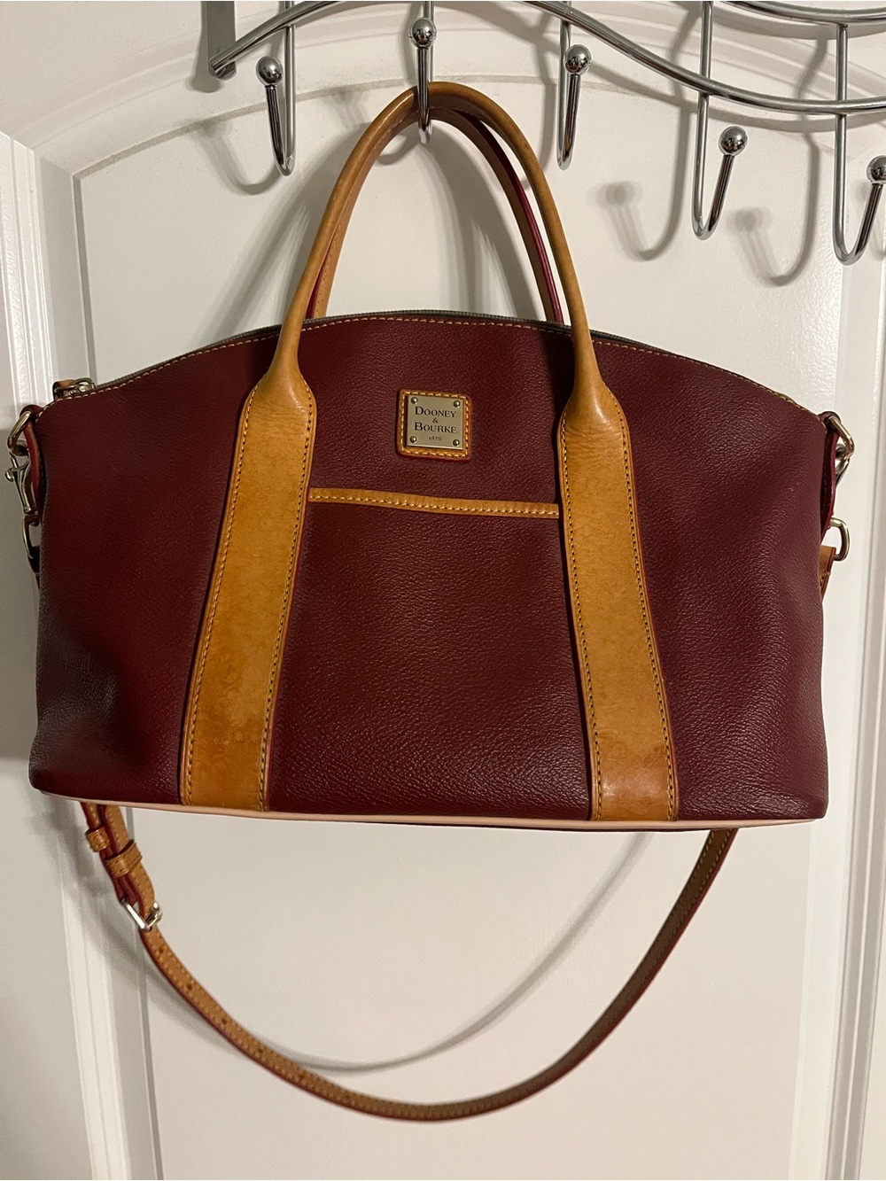 Dooney & Bourke Burgundy and Tan Leather Satchel